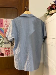 Light Blue Short Sleeve Button-Up Top