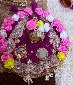 Ornate Purple Laddu Gopal fancy dress with pagdi