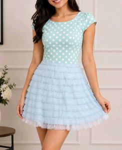 Mint Green Polka Dot & Tiered Ruffle Mini Dress