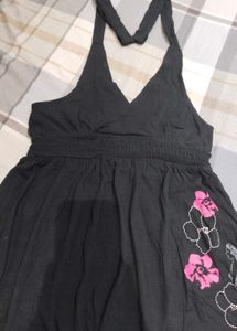Black A-Line Halter Neck Dress