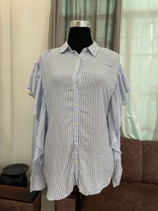 Striped Ruffle Sleeve Shirt