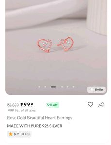 rose gold beautiful heart earring