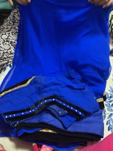 Vibrant Blue Saree with Embellished Border