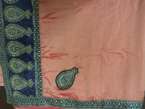Embroidered Peach Silk Saree