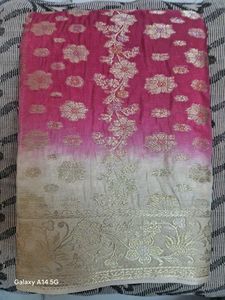Elegant Cream &amp; Pink Saree