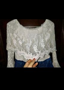 White Lace  Denim  Dress