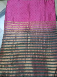 Vibrant Pink & Gold Striped Saree