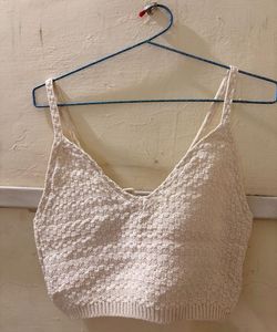 Cream Textured Crop Top