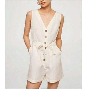 Mango White Linen Romper/Playsuit With Pockets