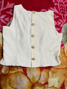 Beige Black Double Sided Blouse Top