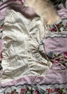 Cream Floral Ruched Top
