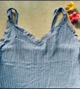 Blue lace trim cami top