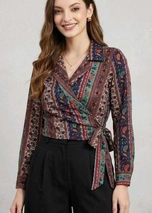 Boho Tie-back,front Print Crop Top