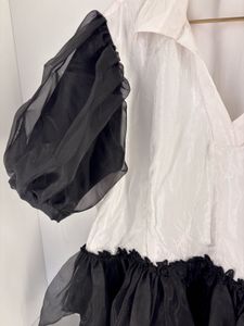 White &amp; Black Puff Sleeve Dress