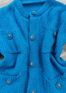 Blue Knit tweed Cardigan jacket with Button D