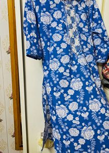 Blue Floral Embroidered Kurta
