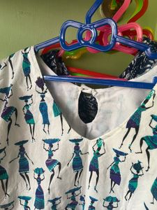 White Kurta with Folk Art Print