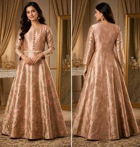 Elegant Peach Brocade Gown