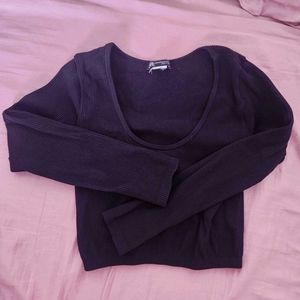 Zara Black Ribbed Long Sleeve Cropp Top