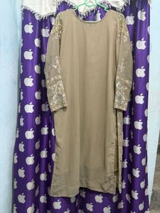 Pakistani beige Embroidered Kurta Set with Dupatta