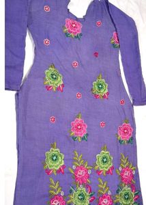 Cotton Embroidery Top Kurti-Rose Flower Stone Work