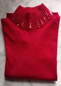 Sparkly Red Turtleneck Top