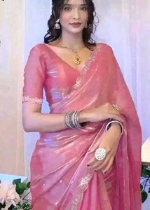 Elegant Pink Organza Saree with Blouse