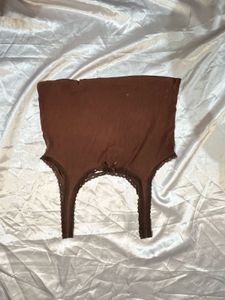 H&amp;M brown lace trimmed top