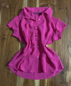 Hot pink Short-Sleeve Button-Up Top