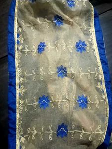 Blue &amp; Gold Embroidered Dupatta