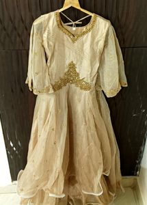 Embroidery work gown with designer sleeves