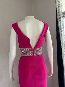 Elegant Hot Pink Gown with Embellished Waist