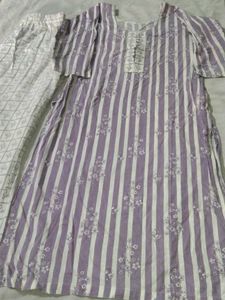 Purple Striped Kurta Set