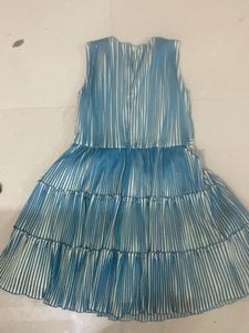 Girls Blue Striped Tiered Dress