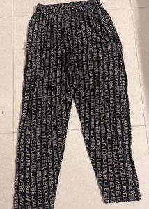 Black Patterned Relaxed Fit Pants