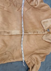 Brown suede..inside Faux Fur Trim Coat