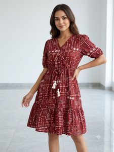 Boho Chic Maroon Printed Mini Dress