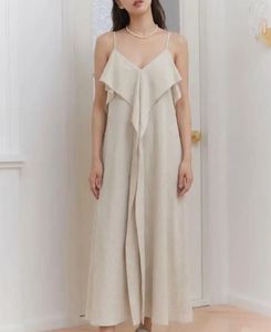 Elegant Beige Ruffled Maxi Dress