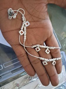Elegant Silver Anklets with Stone Accents