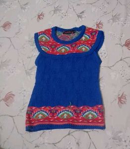 Blue Knitted Kurta With Tribal Print