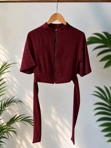 🍒 Cherry Burgundy Partywear Crop Top