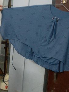 Blue Printed Cape Style Top