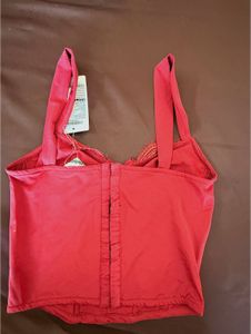 Red Lace Trim Corset Top