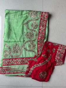 Beautifully Embroidered Saree with Blouse