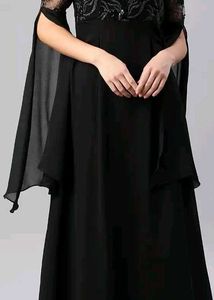 Midnight Elegance Black Embellished Cape Sleeve