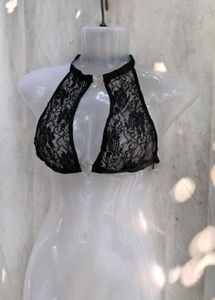 351110. Black Lace Halter Neck Bra