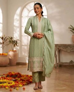 Beautifully Embroidered Green Kurta Pant dupatta s