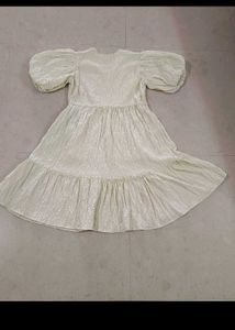 Cream Textured Puff Sleeve Midi Dress