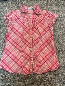 Y2K Pink Plaid Button-Up Shirt