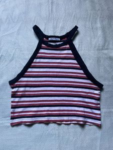 Zara Striped Halter Neck Crop Top